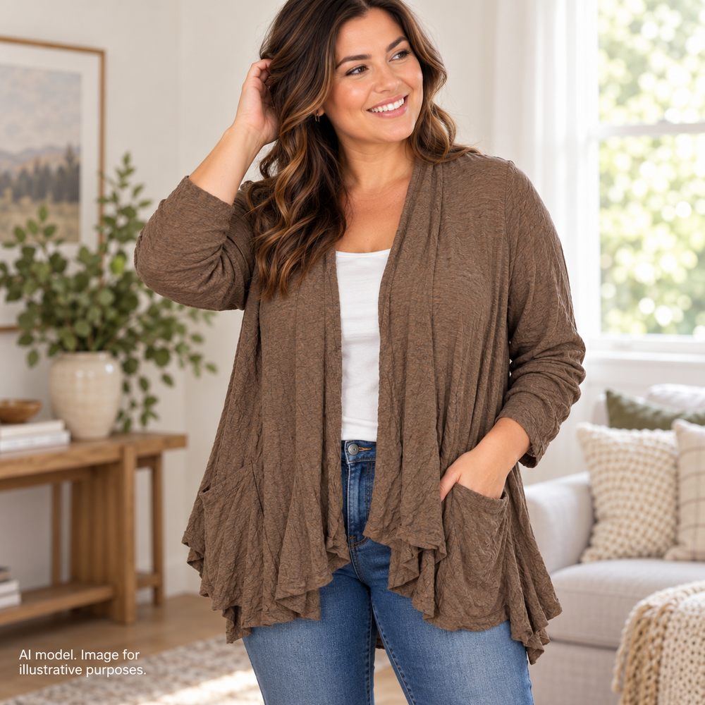 Jess and Jane Cardigan Women Medium Chocolate Waterfall Soft Comfy Earthy Hygge